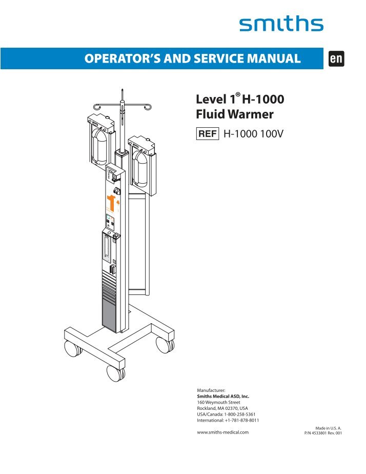 Level 1 HOTLINE 2 Fluid Warmer INSTRUCTIONS Smiths Medical