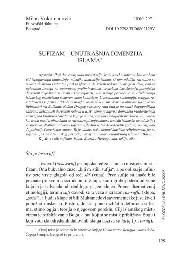 SUFIZAM – UNUTRAŠNJA DIMENZIJA ISLAMA* - DOI Serbia