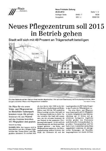 Neues Pflegezentrum soll 2015 - SENIOcare