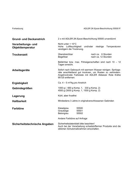 Technisches Merkblatt - ADLER - Lacke