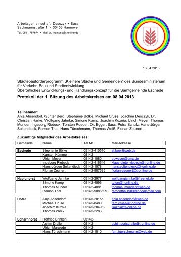 Protokoll 1. Sitzung - Samtgemeinde Eschede