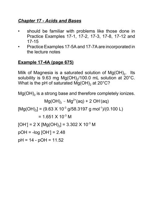 Chapter 17 Acids And Bases A A A Should Be Familiar With Problems