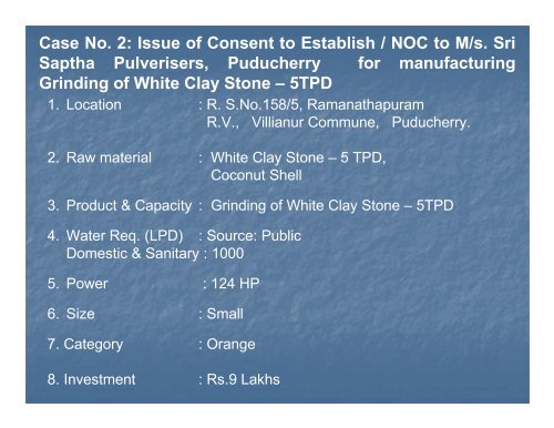 Issue of Consent to Establish / NOC