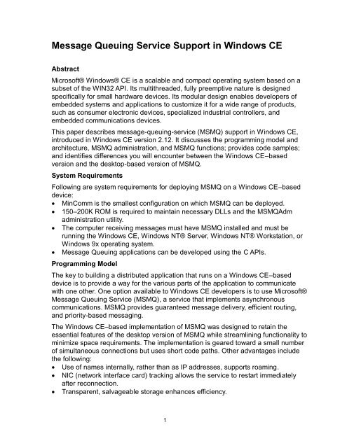 Message Queuing Service Support in Windows CE - Trimar ...