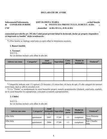 1 DECLARAÅ¢IE DE AVERE Subsemnatul/Subsemnata, ÅOIT ...