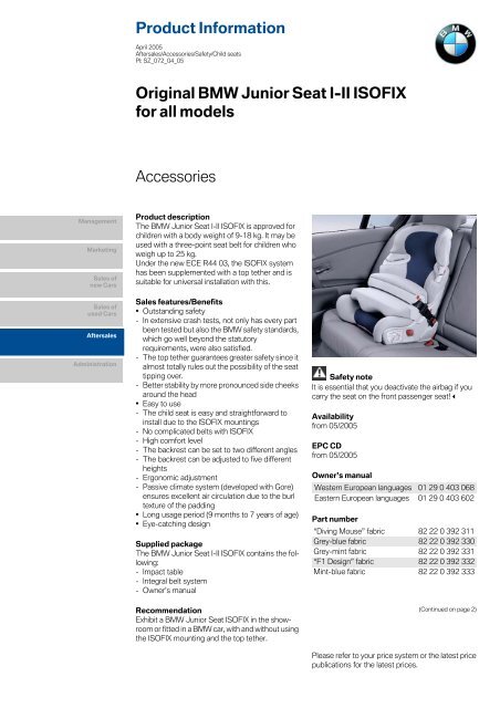 Original BMW Junior Seat I-II ISOFIX For All Models