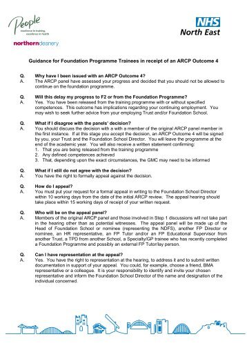 Guidance for FP trainees in receipt of an ARCP ... - Northern Deanery