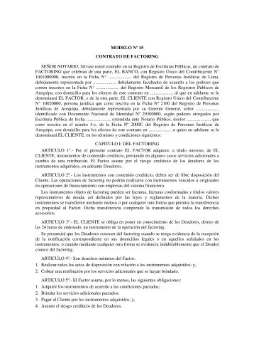 MODELO NÂº 15 CONTRATO DE FACTORING SEÃOR NOTARIO ...