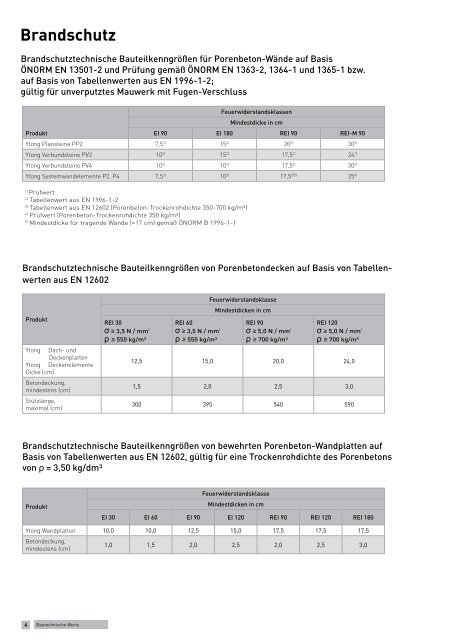 bautechnische werte - Ytong