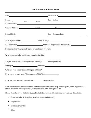 PAL SCHOLARSHIP APPLICATION form - Curry College