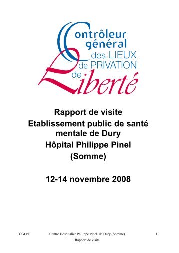 Rapport de visite de l'EPSM Philippe Pinel de Dury - Site du ...