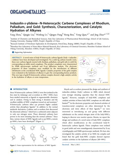 Indazolinâ€'sâ€'ylideneâˆ'N-Heterocyclic Carbene Complexes of ...