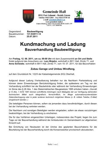 Bauverhandlung --> Lars Wojahn und Anna Schieske - Gemeinde Hall
