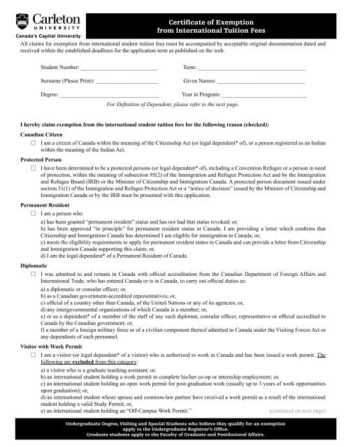 Certificate of Exemption from International Tuition Fees 