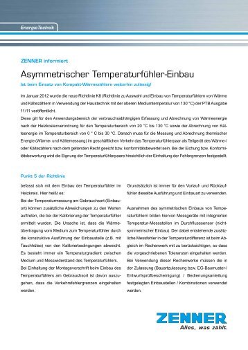 Asymmetrischer TemperaturfÃ¼hler-Einbau - Zenner