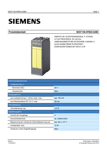 Product data sheet 6ES7138-4FB03-0AB0 - TP Automation e.K.