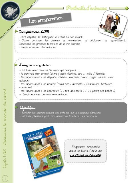 DDM -portraits d'animaux SEQUENCE - classeurdecole
