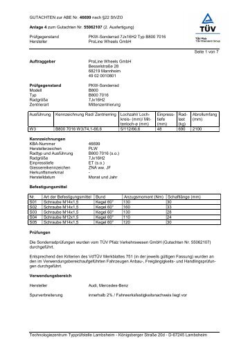 GUTACHTEN zur ABE Nr. 46699 nach Â§22 StVZO Anlage 4 zum ...