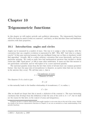 Chapter 10 Trigonometric functions - Ugrad.math.ubc.ca