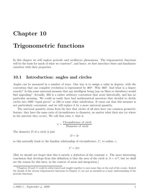 Chapter 10 Trigonometric functions - Ugrad.math.ubc.ca