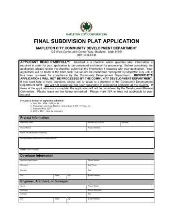 residential development and subdivision checklist - City of Mapleton