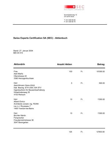 Aktienbuch - swiss experts certification sa