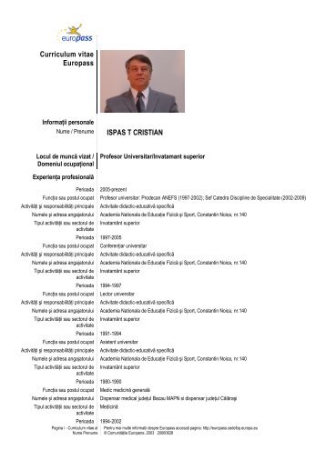 Curriculum vitae Europass ISPAS T CRISTIAN - UNEFS Bucuresti