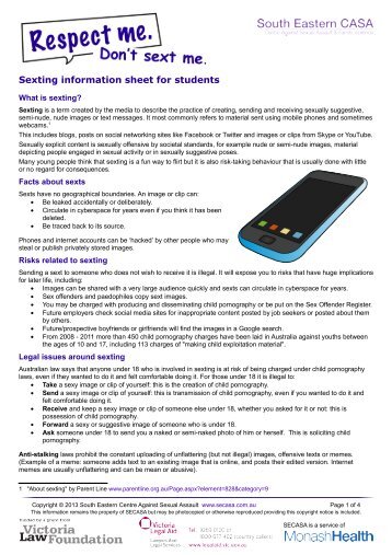 Sexting information sheet for students - South Eastern Centre ...