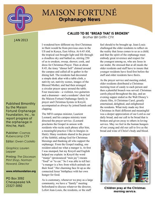 January 2013 Newsletter - Maison FortunÃ© Orphanage