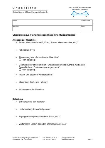 Checkliste - Statik Aalen OhligschlÃ¤ger und Ribarek IngenieurbÃ¼ro