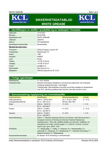 sikkerhetsdatablad white grease - Kolberg Caspary Lautom AS