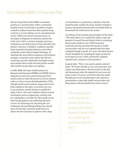 Sutter Institute for Medical Research 2008 Annual Report