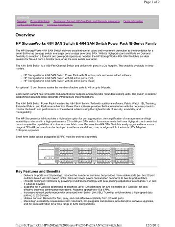 HP StorageWorks 4/64 SAN Switch Datasheet - TeamKCI