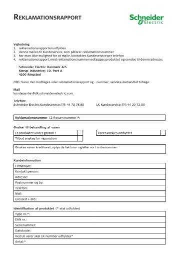 Reklamationsrapport online (pdf; 270,84KB) - Schneider Electric