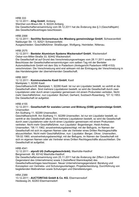 AG Amberg Neueintragungen - IHK Regensburg