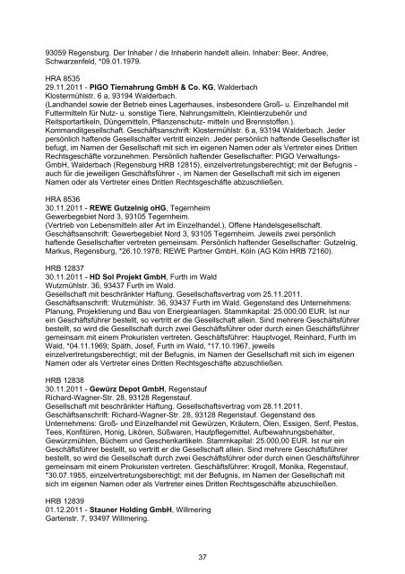 AG Amberg Neueintragungen - IHK Regensburg