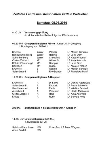 Zeitplan LM 1.6.2010 - Voltigieren in Sachsen Anhalt
