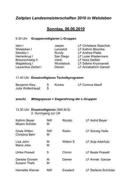 Zeitplan LM 1.6.2010 - Voltigieren in Sachsen Anhalt