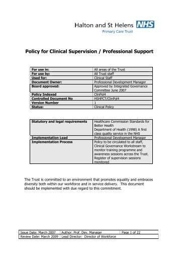 Policy for Clinical Supervision / Professional Support - Halton and St ...