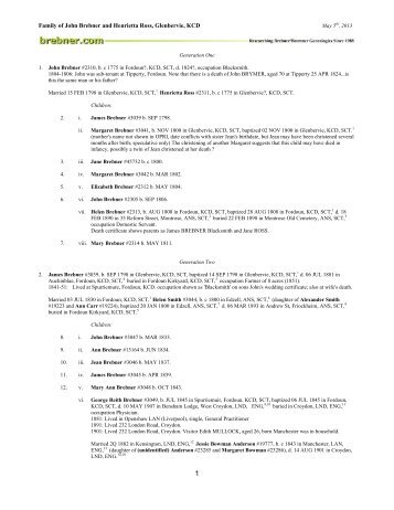 Family of John Brebner and Henrietta Ross, Glenbervie, KCD