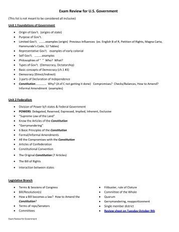 Us Government Final Exam Review