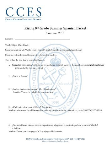 Rising 8th Grade Summer Spanish Packet