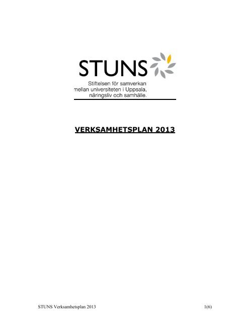 Verksamhetsplan 2013 - Stiftelsen STUNS