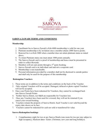 SAROVA ZAWADI TERMS AND CONDITIONS Membership 1 ...