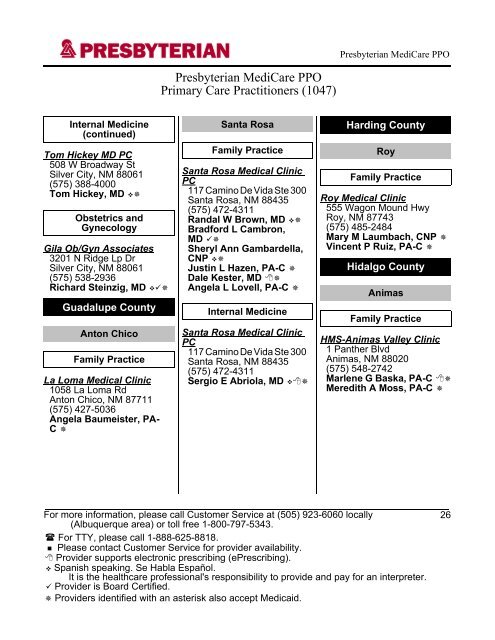 Presbyterian MediCare PPO 2013 Provider Directory