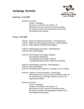 Der Zeitplan (wird eventuell gelegentlich aktualisiert) - BHvS