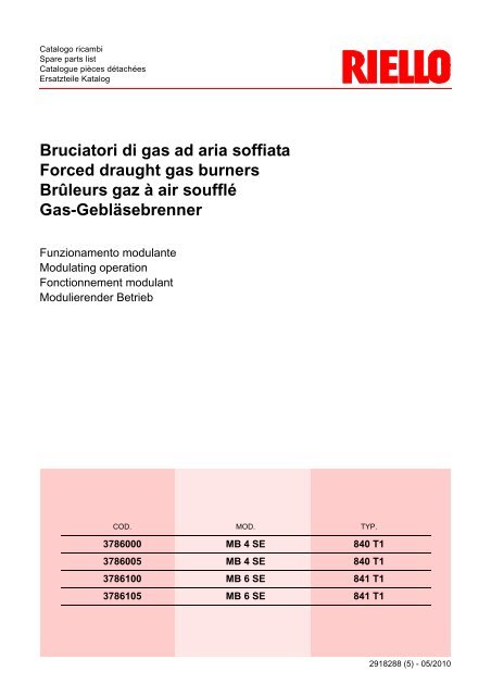 Spare Parts Catalogue Riello Burners Spare Parts Catalogue Riello