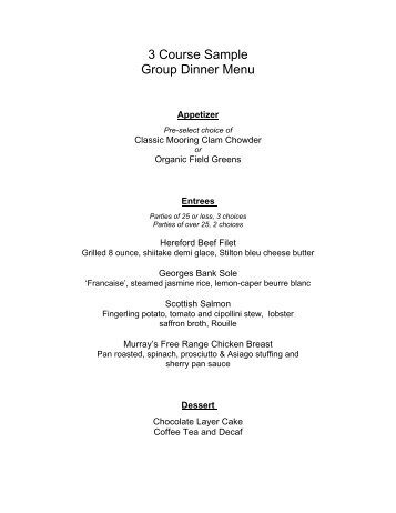 Sample 3 Course Meal Menu - Riviera International Centre