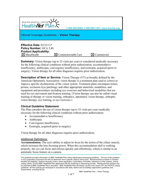 Vision Therapy Bmc Healthnet Plan