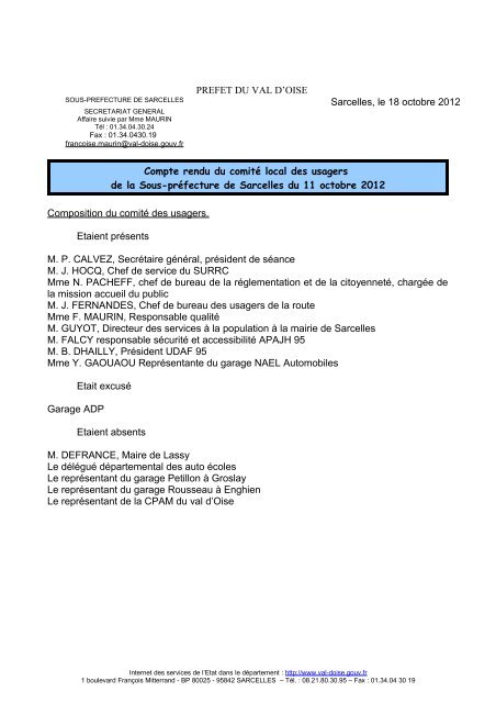CR du CLU du 11-10-2012 - Les services de l'Ãtat dans le Val-d'Oise